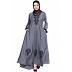 Embroidered Umbrella cut Nida abaya- Grey